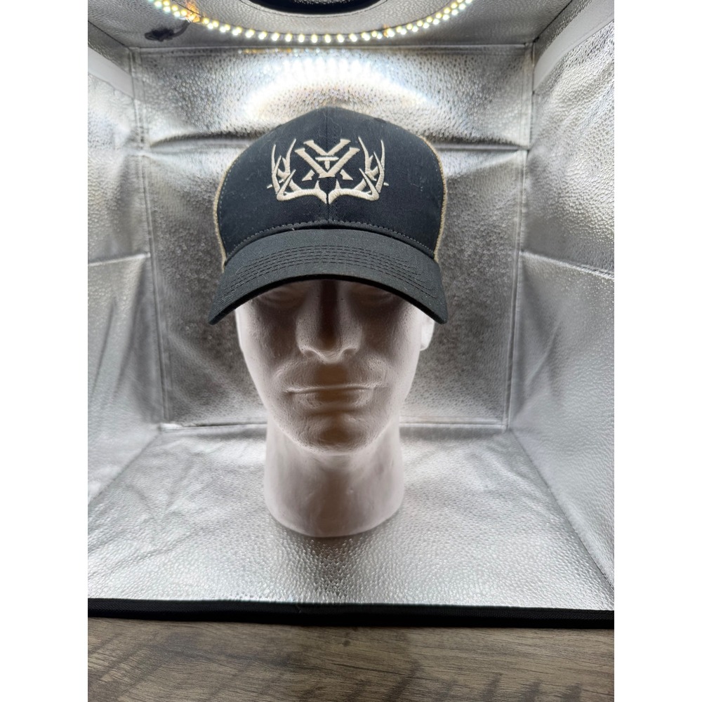 Vortex Optics Antler Logo Trucker Hat Black Tan Mesh Back Snapback Cap Mens